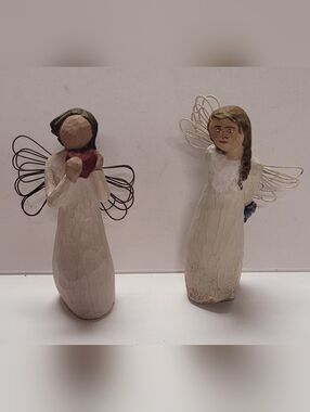 Willow Tree Cream and Brown Angel Pair with Wire Wings